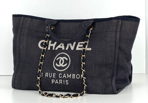 Chanel Deauville Medium Shopping Tote Bag in Denim Canvas 2013 "CC" Logo D1